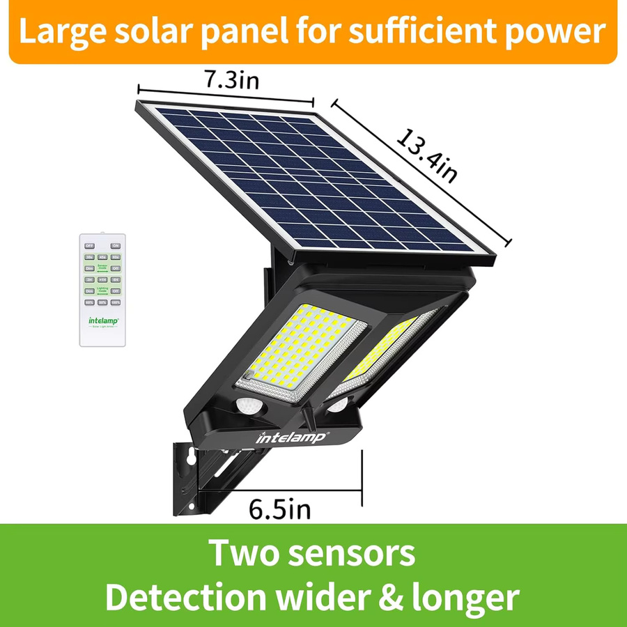 intelamp Solar-Sicherheitsleuchte als Flutlicht für den Außenbereich mit zwei PIR-Bewegungssensoren, Schwarz - Bild 3