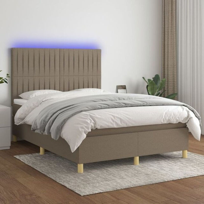 vidaxl Boxspringbett mit Matratze in Taupe meliert und Weiß, Stoff und Holzwerkstoff, B/T/H: 140 x 200 cm - Bild 1