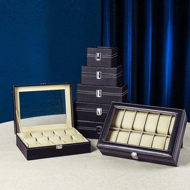 DOKW Uhrenbox PU-Leder, Beige, 2 Fächer, Klassisch - Bild 1