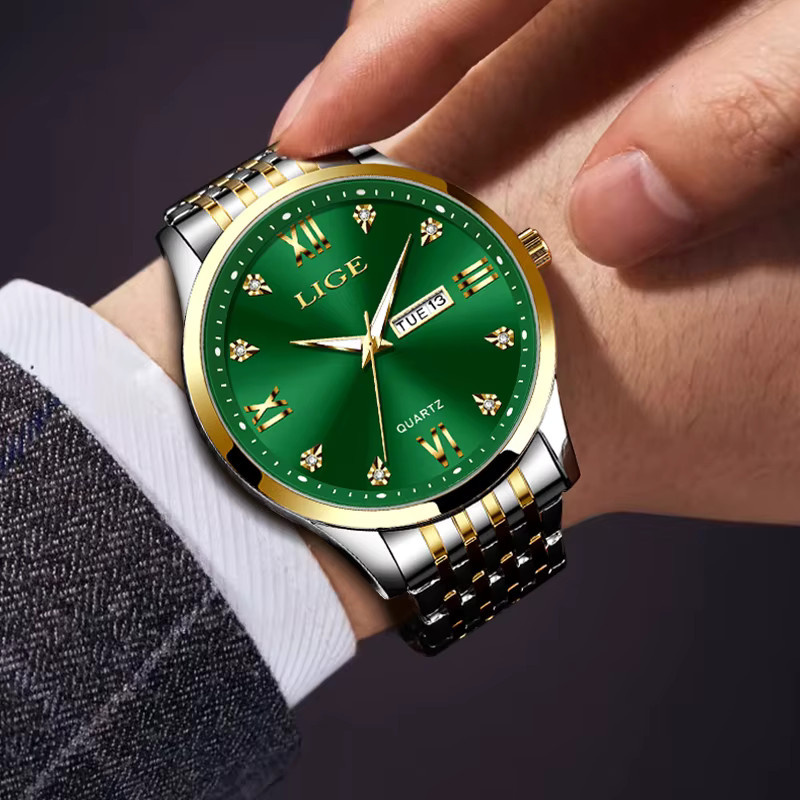 LIGE Armbanduhr, Quarz, Edelstahl, Grün, Schwarz, Herren - Bild 2