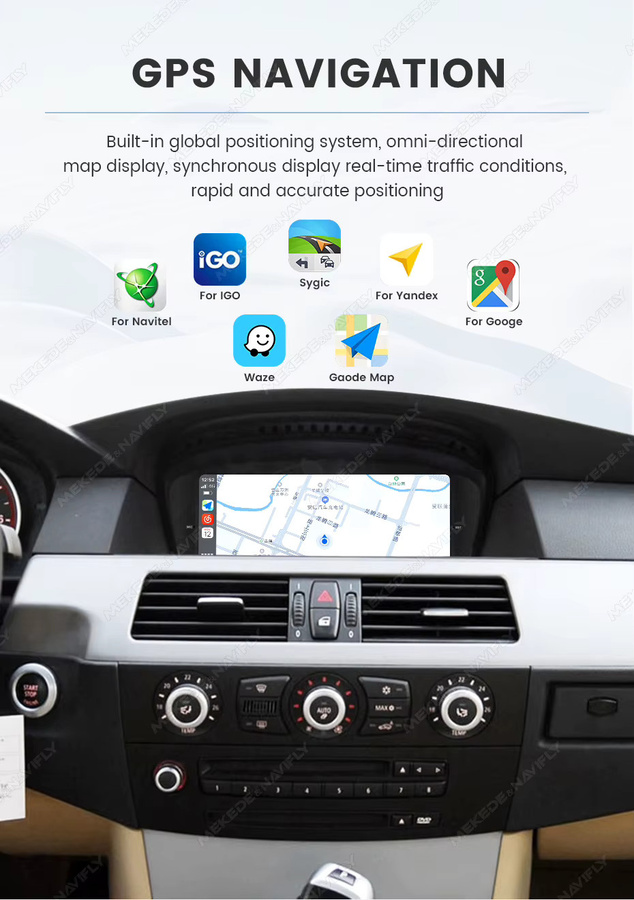 MEKEDE Kabelloser CarPlay und Android Auto Multimedia-Player mit GPS-Navigation und Bluetooth für BMW 3er 5er Serie E60 E61 E63 E64 E90 E91 E92 E93 CCC CIC, Schwarz, 8.8 Zoll - Bild 4