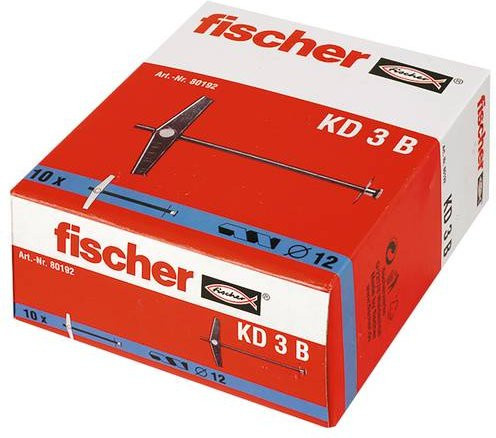 Fischer KD 3 B Federklappdübel für Gipskarton mit Gewindestange, 10 Stück, Länge: 95 mm, Durchmesser: 12 mm - Bild 2
