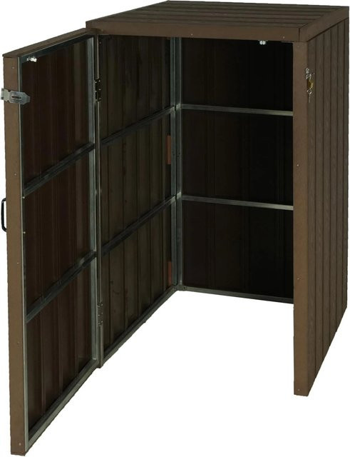 Proregal Mülltonnenverkleidung aus WPC und verzinktem Stahl in Braun mit Holzoptik, H x B x T: 117 x 80 x 105 cm - Bild 1