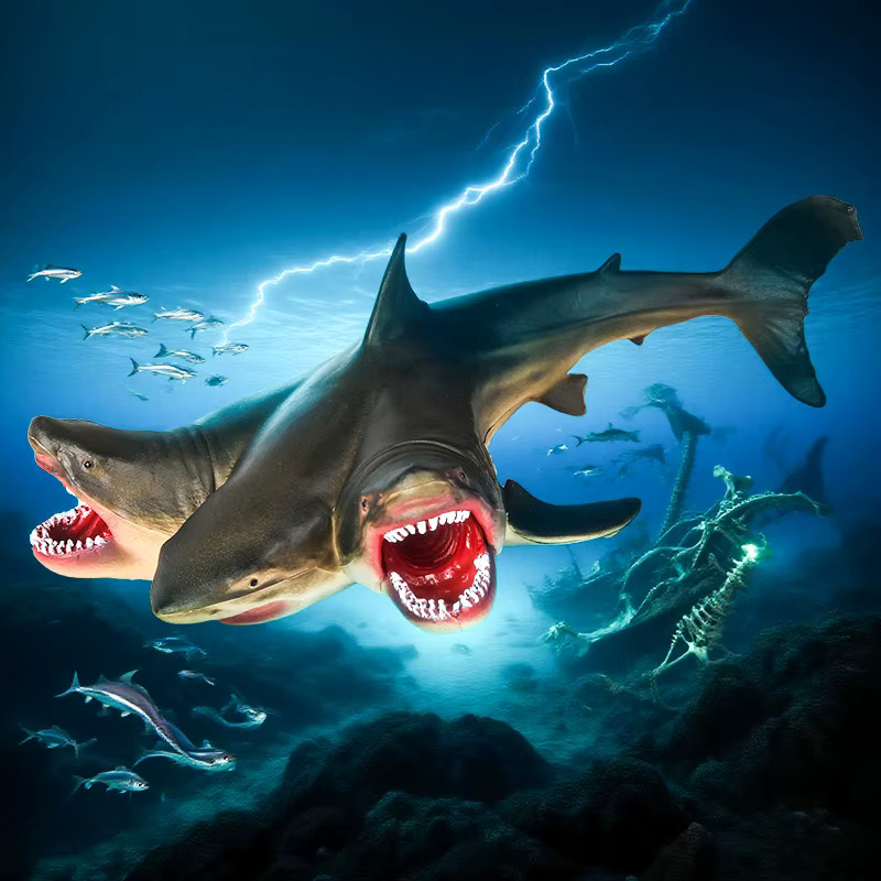 Oenux Savage Marine Sea Overlord, 3-köpfiger Hai Megalodon, Actionfigur - Bild 6