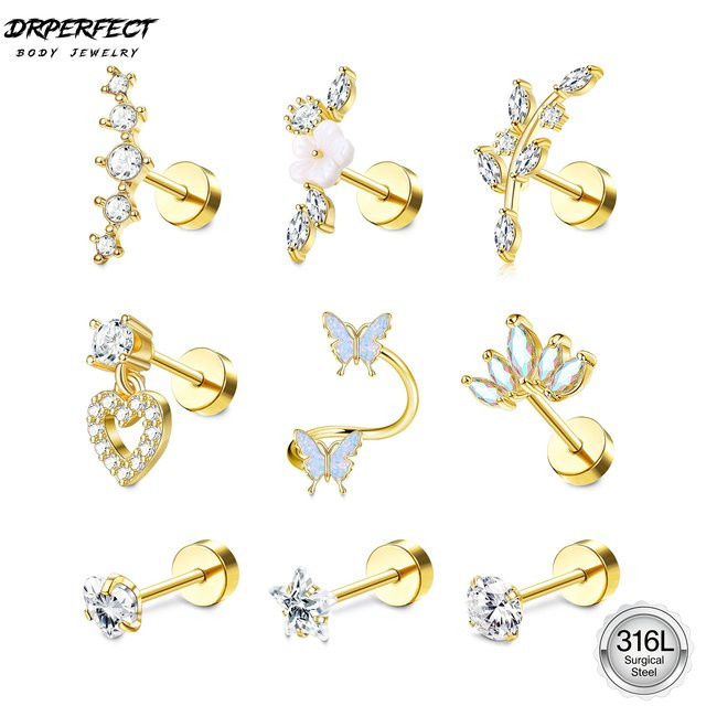 Drperfect Helix-Ohrringe, Edelstahl, Gold, Zirkonia, Damen - Bild 1