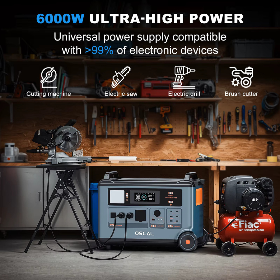 Oscal Powermax6000 Powerstation mit 100W Solarpanels, 3600Wh Kapazität, LiFePO4-Batterie und Smart App-Steuerung - Bild 3