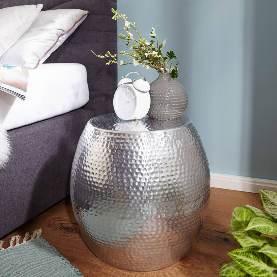 Wohnling Beistelltisch Aluminium in Silber mit Hammerschlag-Design und orientalischem Stil, B/H/T: 42 x 42 x 42 cm - Bild 2