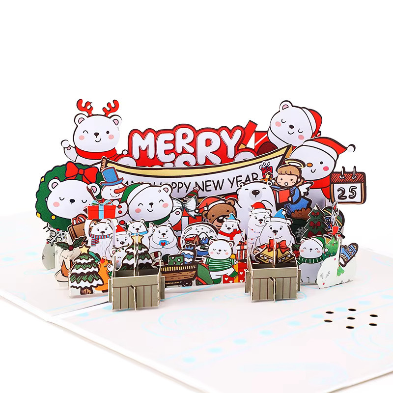 Opjoys Weihnachts-3D-Pop-up-Karte mit Schneemann und Licht, bunte Motivkarte aus Papier für die Weihnachtsdekoration - Bild 2
