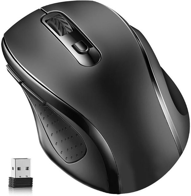 YJSTY Ergonomische kabellose 2,4 GHz Maus mit USB-A Empfänger, leise und tragbar für PC und Laptop, Schwarz - Bild 1