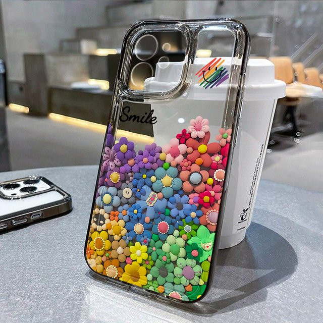 Bunte Handyhülle mit lustigem Smiley-Design für Apple iPhone Modelle, weiche Rückseite, Multicolor - Bild 1