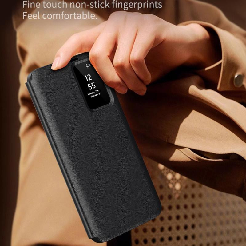 Samsung Galaxy S26 Ultra S26 Plus Smart View Hülle aus PU-Leder mit Fenster und Kartenfach in Schwarz - Bild 1