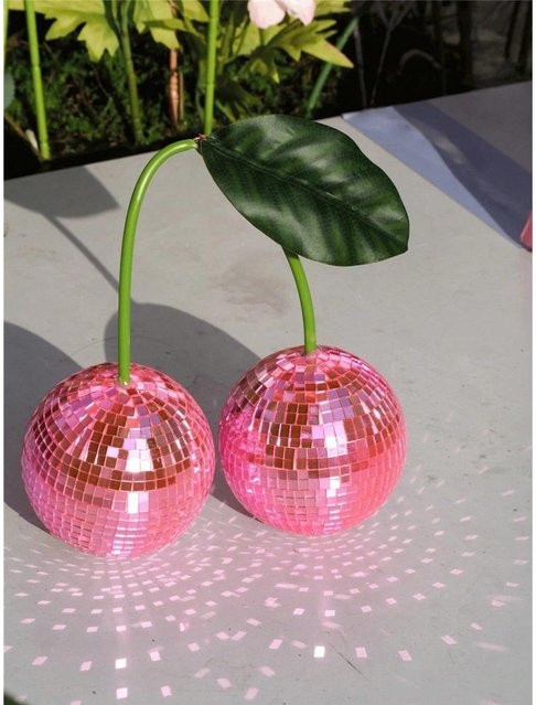 Disco-Kirschen Wanddekoration aus Glas in Grau und Pink als hängendes Party-Element - Bild 1