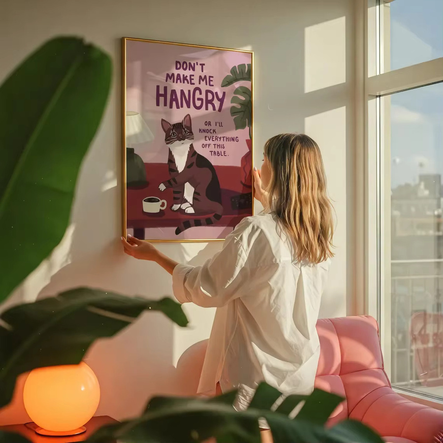 Humorvoller Wandkunstdruck Don't Make Me Hangry von SHENCHEN – Mehrfarbiges Katzenposter aus Papier - Bild 2