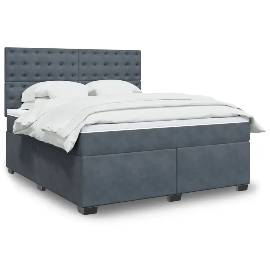 vidaXL Boxspringbett mit Matratze in Dunkelgrau aus Samt, Hybrid-Bett mit USB-Ladeport und Unterbettbeleuchtung, B/T: 180 x 200 cm - Bild 2