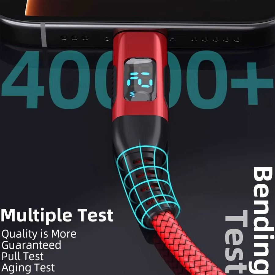 LAIHONEN Lightning-Kabel mit LED-Anzeige und Nylon-Geflecht für iPhone und iPad zum schnellen Laden - Bild 3
