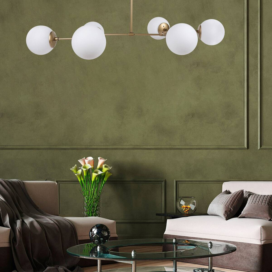 Opviq Pendelleuchte Damar-6322 aus Metall und Glas in Weiß und Gold, 6 E27 Fassungen, B/H/T: 100 x 48 x 58 cm - Bild 2