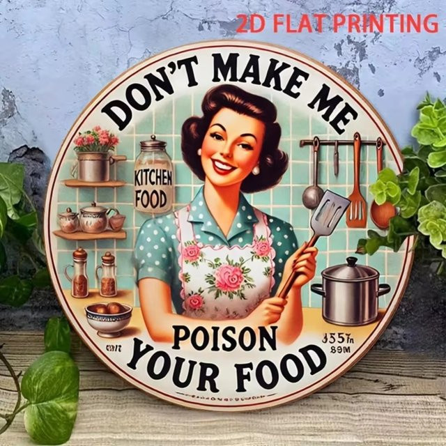 HELLOYOUNG 2D-Metallschild Don't Make Me Poison Your Food in Multicolour, Durchmesser: 20 cm - Bild 1