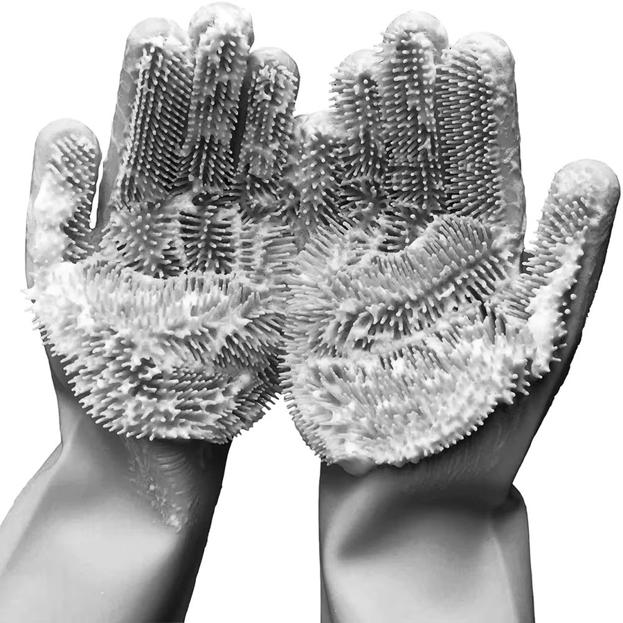 HOCOSHINE Silikon Spülhandschuhe mit integriertem Schwamm in Grau, BPA-frei Reinigungshandschuhe aus Kautschuk für die Küche - Bild 2
