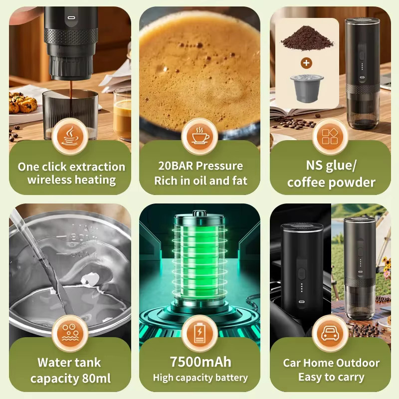 BALASHOV 2-in-1 Elektrische Espressomaschine Schwarz, Tragbare Kaffeemaschine für Kapseln und Pulver für Auto, Camping und Reisen - Bild 3