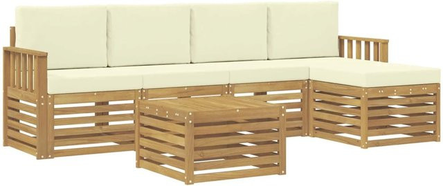 vidaXL Outdoor-Sofagarnitur 6-teilig aus Akazienholz in Weiß und Beige mit Polsterkissen, B/T/H: 59 x 59 x 37 cm - Bild 1
