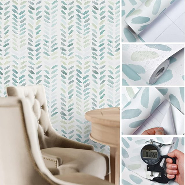 Selbstklebende Boho Tapete von KALYNN in Grün und Weiß mit Blatt-Design - Bild 1