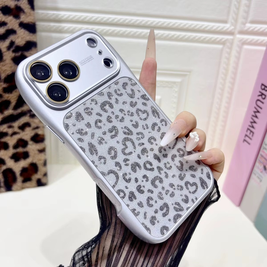 Stoßfeste Schutzhülle mit Glitzer-Herz und Leopardenmuster für Apple iPhone 17 16 15 14 13 Pro Max in Silber - Bild 2