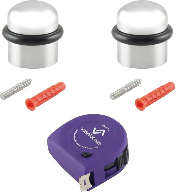 vasalat Set Türstopper für den Boden zum Schrauben, Messing verchromt matt, Durchmesser: 25 mm, Höhe: 30 mm - Bild 1