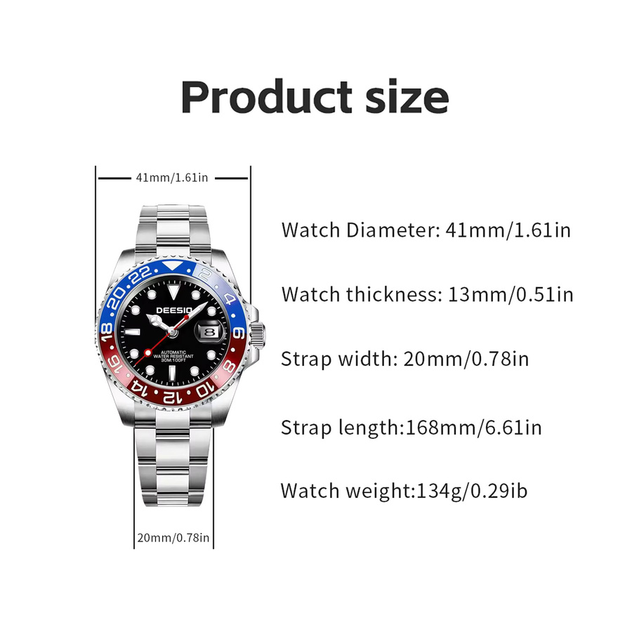 Deesio Automatik Armbanduhr, Edelstahl, Schwarz, Herren - Bild 6
