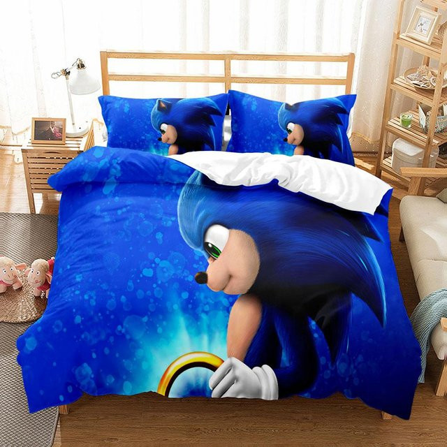 Jinmeige Anime Fairy Tails Kinderbettwäsche-Set mit Igel-Motiv, Blau, B/H: 150 x 210 cm - Bild 1