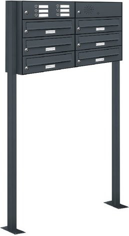 AL Briefkasten-System für 6 Parteien, freistehend, grau/anthrazit, B/H/T: 84,6 x 150 x 27,5 cm - Bild 1