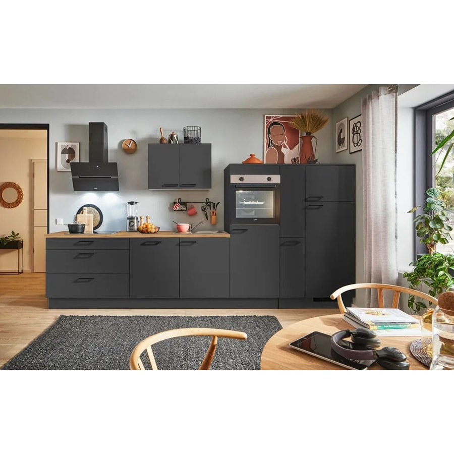 pino Küchenzeile Grafit matt, Breite: 370 cm, Anschlag rechts, inklusive 1 Geräte- und 1 Apothekerschrank - Bild 2