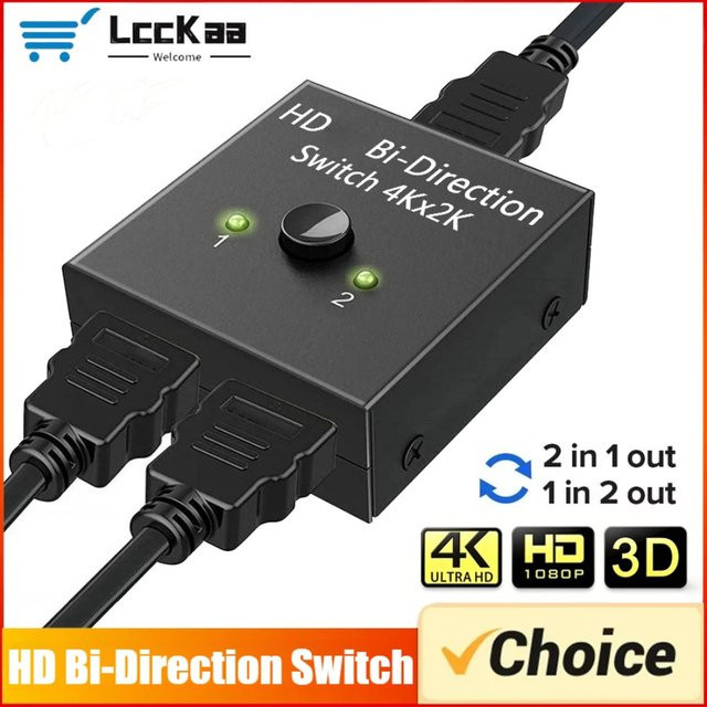 LccKaa Bidirektionaler HDMI Switch 4K UHD 1x2/2x1 Adapter Konverter in Schwarz für PlayStation und TV Box - Bild 1