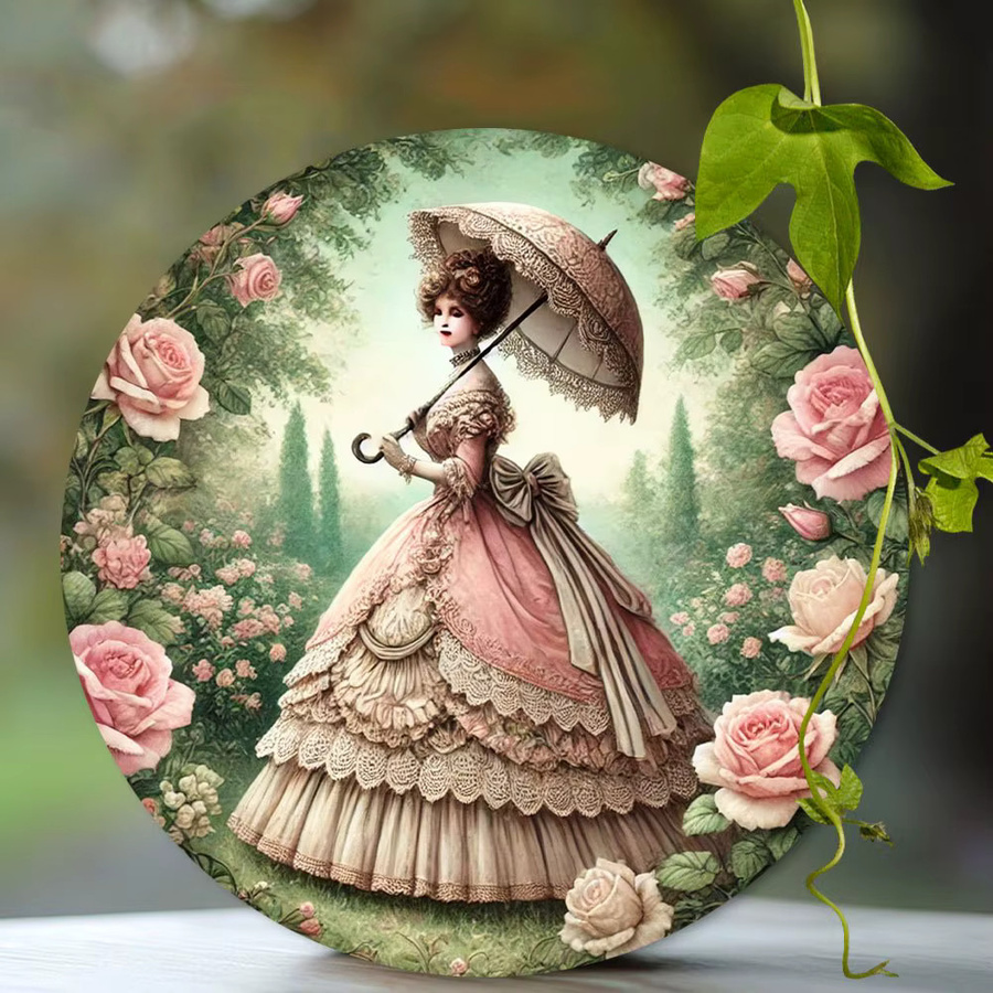 Potdemiel Rundes Metallschild im Vintage-Stil mit floralem viktorianischem Garten-Motiv, Aluminium-Wandkunst, Mehrfarbig, Durchmesser: 19,8 cm - Bild 4