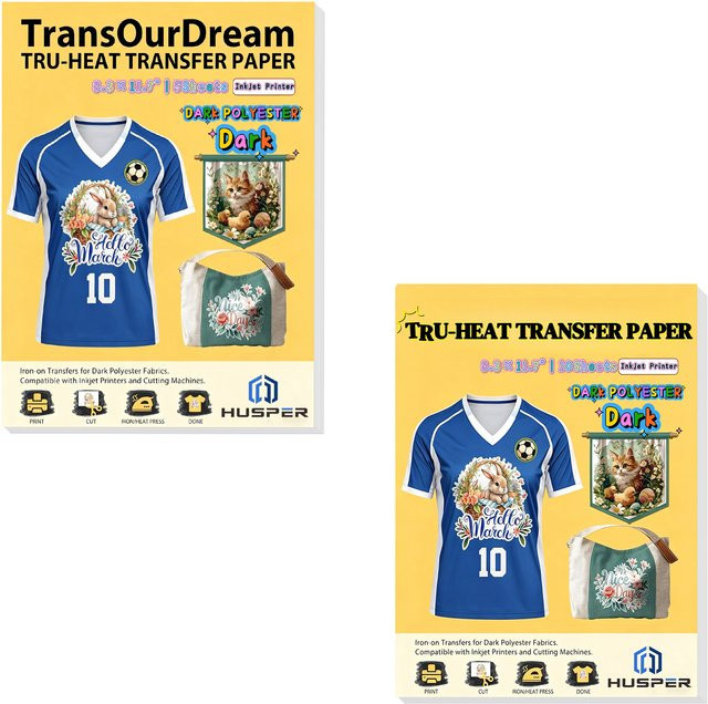 HUSPER Transferpapier für dunkle Polyester-Stoffe, geeignet für Tintenstrahldrucker und Heißprägung, 21,1 x 29,7 cm - Bild 1