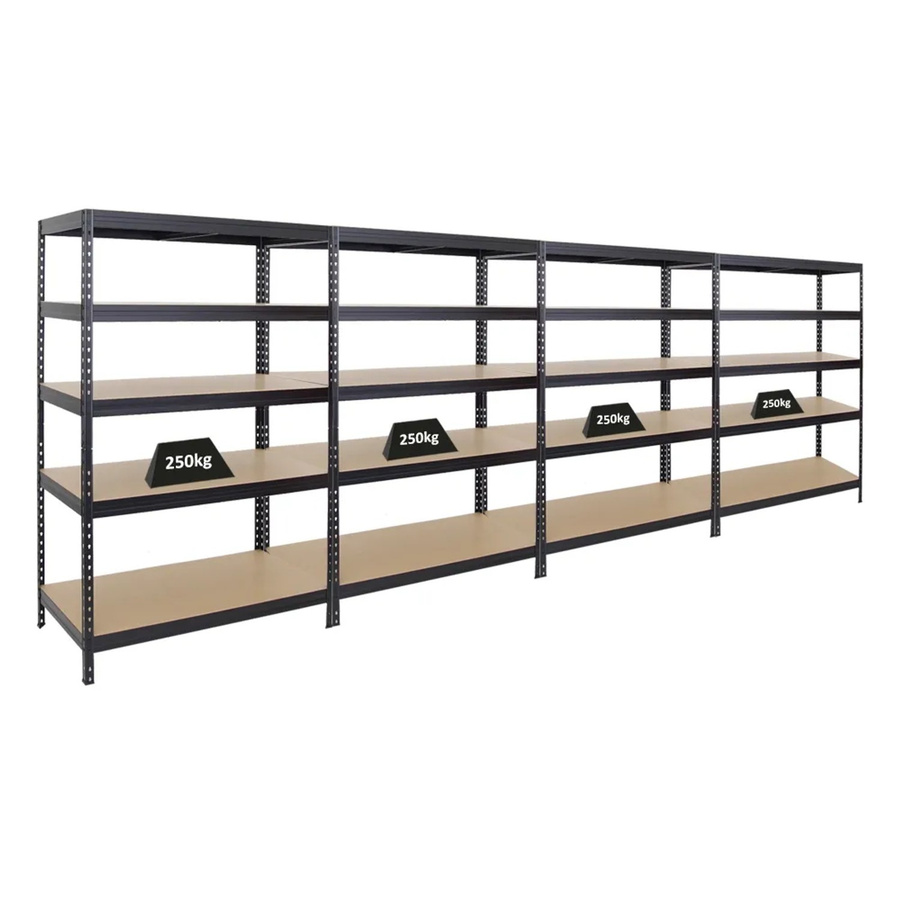 4er Set PROREGAL Schwerlastregal Rivet in Schwarz mit verstellbaren Fachböden aus MDF-Holz und Stahl, H x B x T: 180 x 120 x 60 cm - Bild 2
