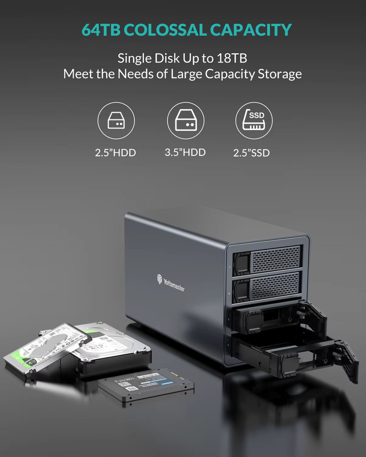 Yottamaster 4-Bay RAID Festplattengehäuse mit USB 3.0 zu SATA3.0 Unterstützung für 2,5 Zoll und 3,5 Zoll SSD und HDD bis zu 4 x 16 TB - Bild 3