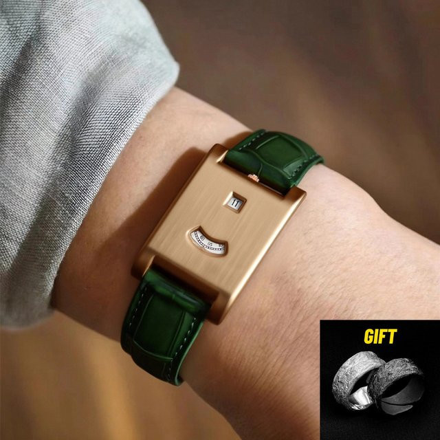 CILOA Armbanduhr Automatik, Gold, Rechteckig, Leder, Herren - Bild 1