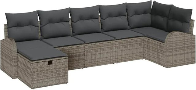vidaXL Garten-Sofa-Set aus Poly-Rattan in Grau mit 7-teiliger Polstergarnitur und integriertem Stauraum - Bild 1