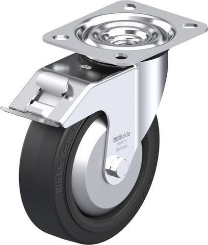 Blickle Lenkrolle LE-POEV 125R-FI-FA mit Feststeller in Schwarz und Silber, Rad-Durchmesser: 125 mm, Tragfähigkeit: 150 kg - Bild 1