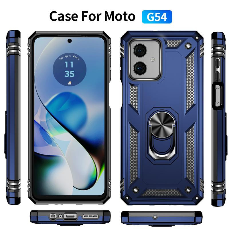Stoßfeste Schutzhülle für Motorola Moto G54 5G mit magnetischem Metallring für die Autohalterung in Blau - Bild 4