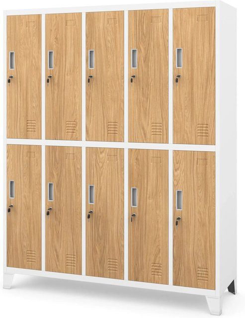 Jan Nowak Arbeitskleiderschrank Bartek mit 10 Fächern in Weiß und Gold Eiche, H: 172 cm, B: 136 cm, T: 45 cm - Bild 1