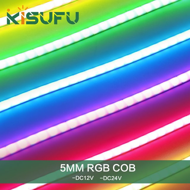KISUFU COB RGB LED Streifen mit 576 LEDs/m, flexibler Silikon Lichtband für 12V 24V, Multicolour Beleuchtung - Bild 1