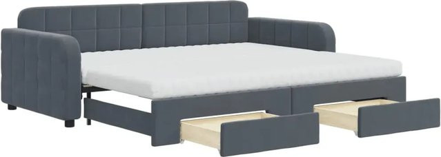 vidaXL Tagesbett ausziehbar mit Schubladen in Dunkelgrau aus Samt, B/T/H: 90 x 200 x 71 cm - Bild 1