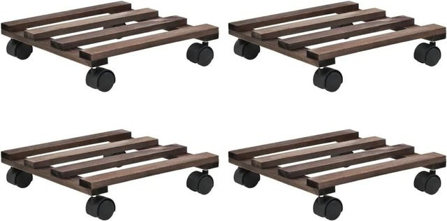 vidaXL Pflanzenständer mit Rollen aus Zedernholz, 4er-Set, Braun, B/T/H: 25 x 25 x 25 cm - Bild 1