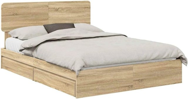 vidaXL Stauraumbett mit Schubladen in Sonoma-Eiche, Farbe Braun, B/T/H: 140 x 190 x 90 cm - Bild 1