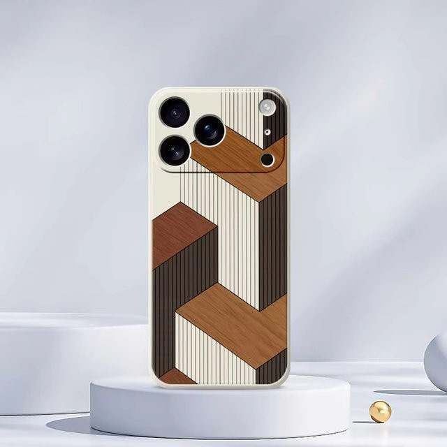 Geometrische Holz-Handyhülle für Apple iPhone in Braun mit TPU Cover - Bild 1
