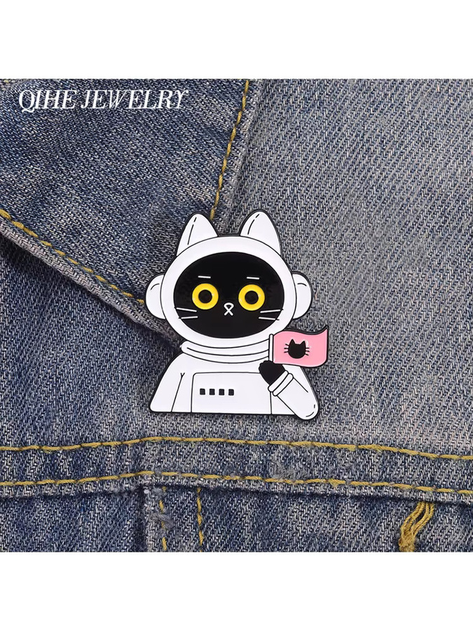 QIHE JEWELRY Brosche, Astronaut Katze, Emaille, Bunt - Bild 4