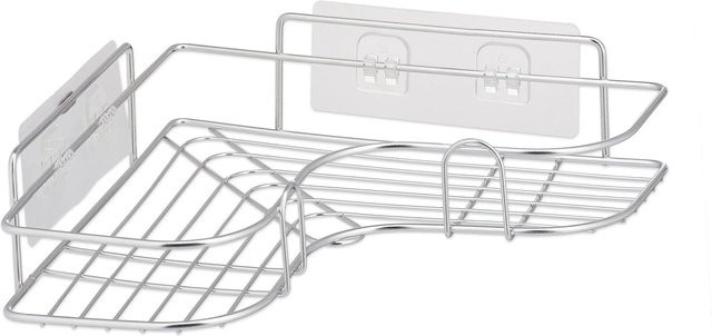 Relaxdays Eckduschablage aus Edelstahl in Silber, B/T/H: 26,5 x 26,5 x 7 cm - Bild 1