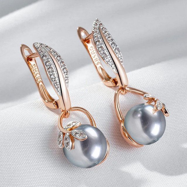 Wbmqda Tropfen Ohrringe 585 Gold, Roségold, Perle, Zirkonia, Damen - Bild 1