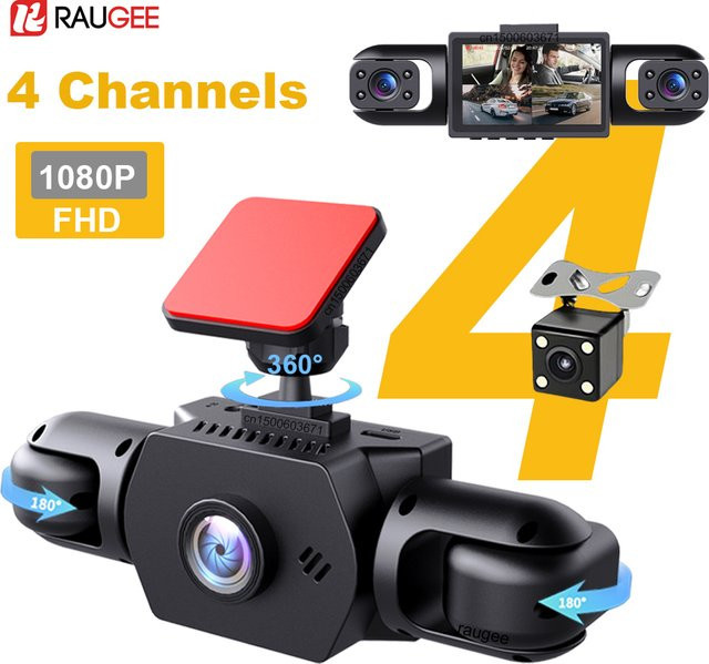 raugee 4-Kanal 360° Dashcam mit 4K und 1080P Auflösung, Auto-DVR Fahrzeug-Videorekorder mit Nachtsicht für Vorder-, Rück-, Links- und Rechtsansicht, Schwarz - Bild 1